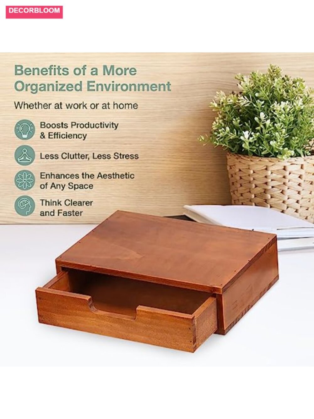 Wooden Desktop Drawer Organizer Stackable Monitor Riser Storage Unit - Picture 4 of 6